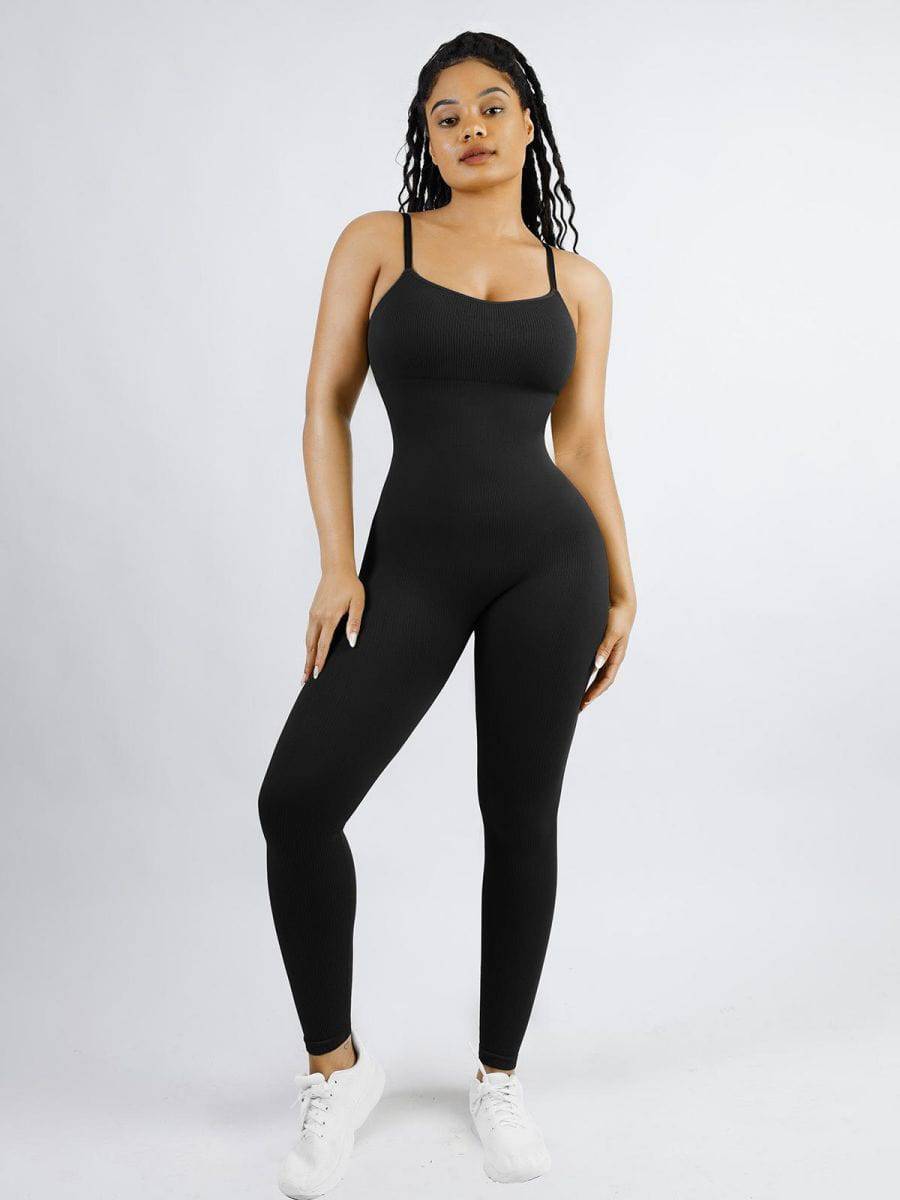 High Stretchy Seamless Sling Tummy Control Jumpsuit Removable cup pads - EliteShapeWear