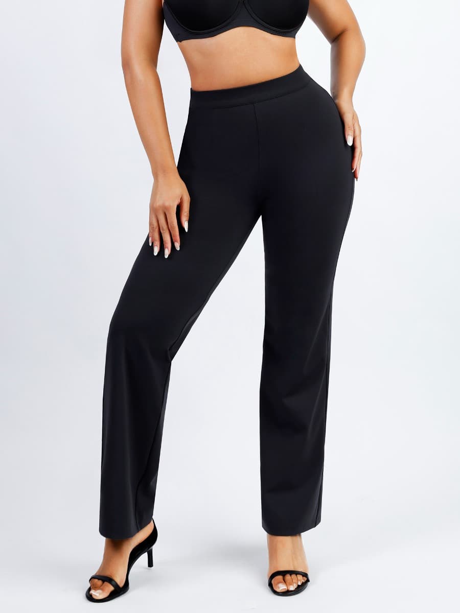 Waist Trimming Straight-leg Pants with Built-in Shaping Shorts - EliteShapeWear